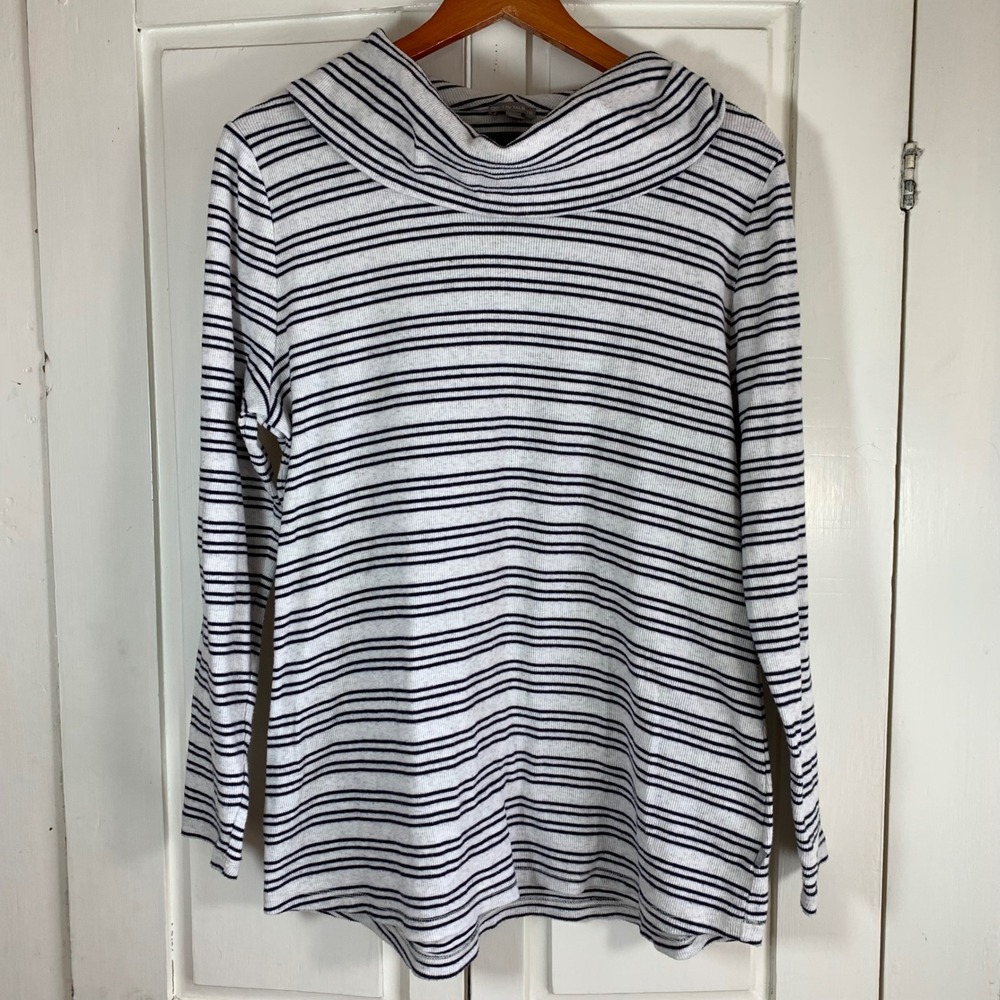 T by Talbots Women's Striped Cowl Neck Long Sleeve Top XL Athleisure Cozy Comfy